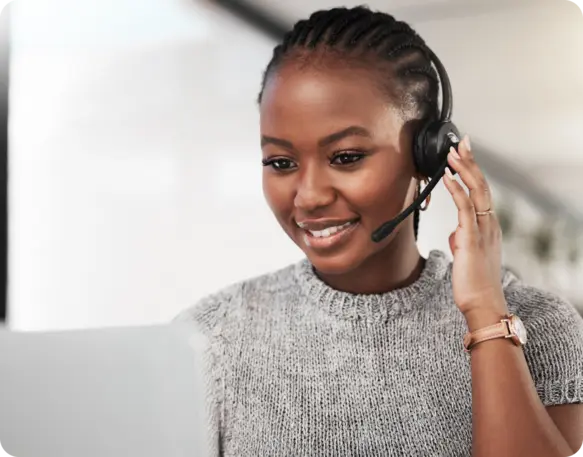 Call center agent with headset